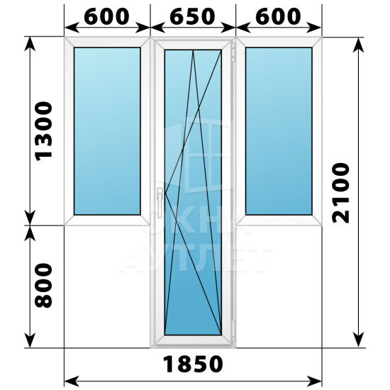 Пластиковый Т-образный балконный блок 1850×2100 Тип 3 ОА-55978
