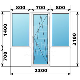 Пластиковый Т-образный балконный блок 2300×2100 Тип 3 ОА-56080