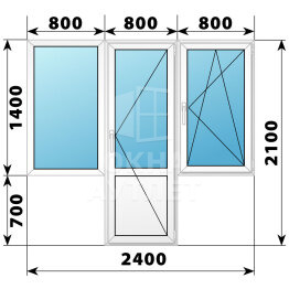 Пластиковый Т-образный балконный блок 2400×2100 Тип 2 ОА-55738