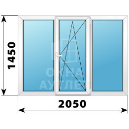 Трехстворчатое окно ПВХ 2050×1450 №7 ОА-32706