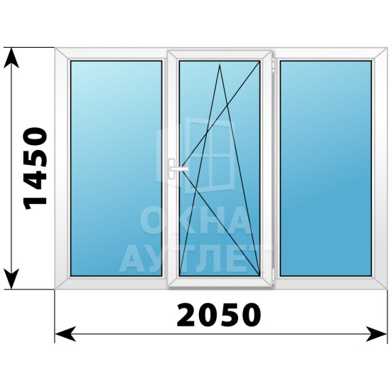 Трехстворчатое окно ПВХ 2050×1450 №7 ОА-32706
