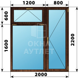 Прямоугольный балконный блок из дуба с фрамугой 2000×2200 ОА-53294