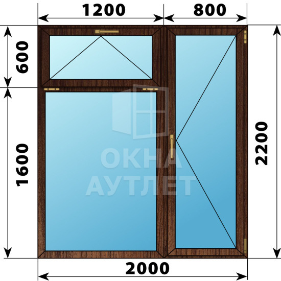Прямоугольный балконный блок из дуба с фрамугой 2000×2200 ОА-53294