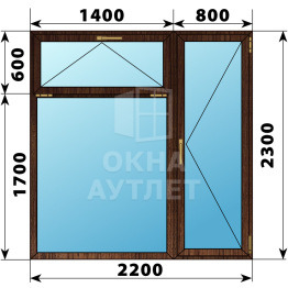 Прямоугольный балконный блок из дуба с фрамугой 2200×2300 ОА-53300
