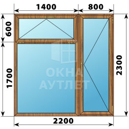 Прямоугольный балконный блок из лиственницы с фрамугой 2200×2300 ОА-53180