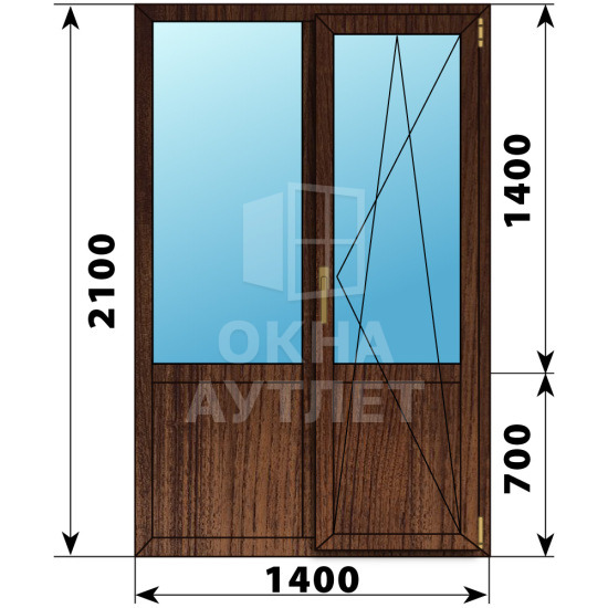 Прямоугольный балконный блок из дуба с глухим низом 1400×2100 ОА-62035