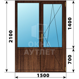 Прямоугольный балконный блок из дуба с глухим низом 1500×2100 ОА-63556