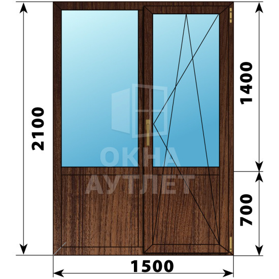 Прямоугольный балконный блок из дуба с глухим низом 1500×2100 ОА-63556
