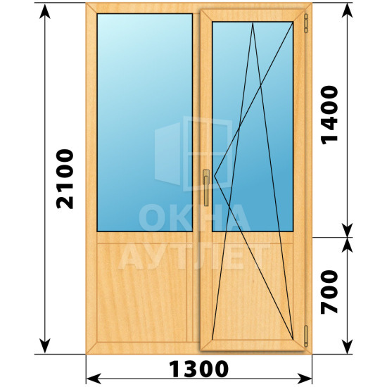Прямоугольный балконный блок из сосны с глухим низом 1300×2100 ОА-60979