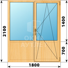 Прямоугольный балконный блок из сосны с глухим низом 1800×2100 ОА-61450