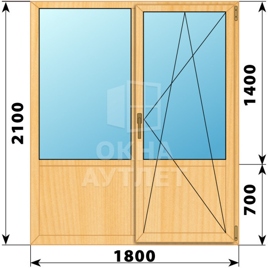 Прямоугольный балконный блок из сосны с глухим низом 1800×2100 ОА-61450