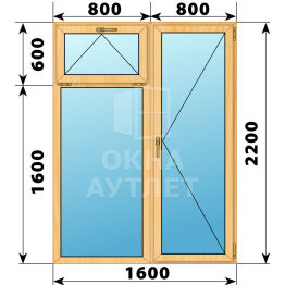 Прямоугольный балконный блок из сосны с фрамугой 1600×2200 ОА-52649