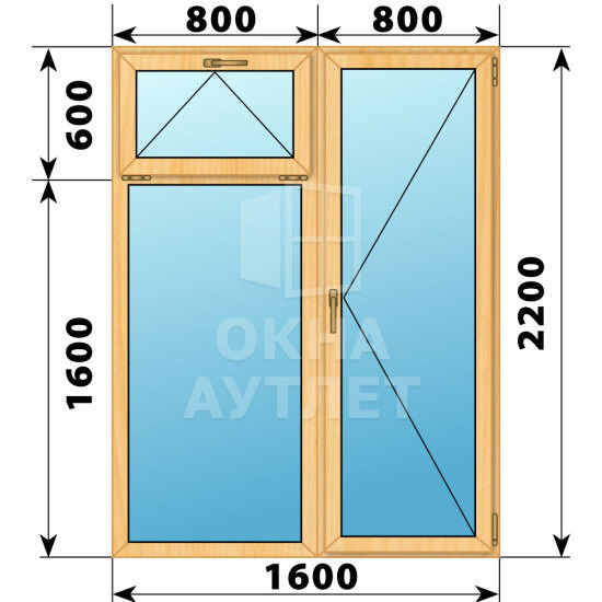 Прямоугольный балконный блок из сосны с фрамугой 1600×2200 ОА-52649