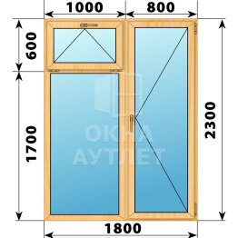 Прямоугольный балконный блок из сосны с фрамугой 1800×2300 ОА-52754