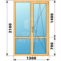Прямоугольный стеклянный балконный блок из сосны 1300×2100 ОА-60739