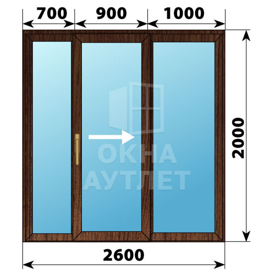 Раздвижная дверь из дуба 2600×2000 3СН ОА-62572