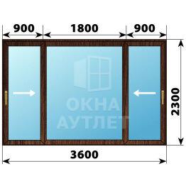 Раздвижная дверь из дуба 3600×2300 3С1 ОА-67051