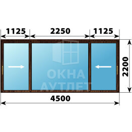Раздвижная дверь из дуба 4500×2200 3С1 ОА-67150