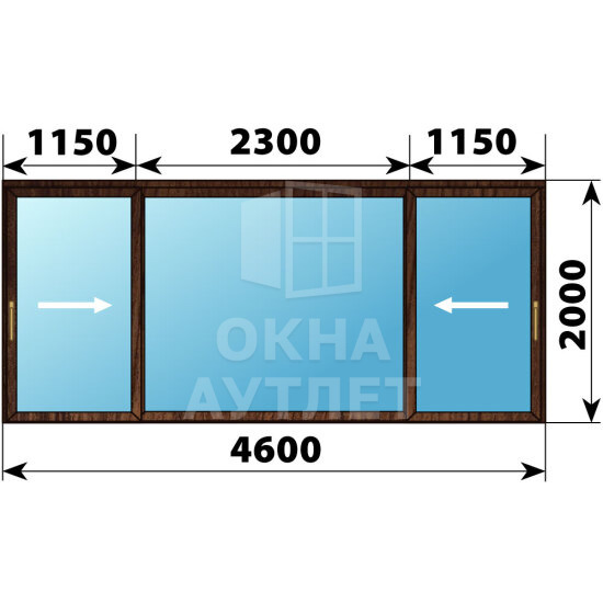 Раздвижная дверь из дуба 4600×2000 3С1 ОА-67123