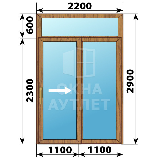 Раздвижная дверь из лиственницы с фрамугой 2200×2900 2С ОА-58903