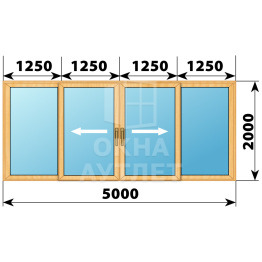 Раздвижная дверь из сосны 5000×2000 4С1 ОА-66985