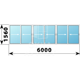 Раздвижное алюминиевое остекление балкона Башня Вулыха 6000×1560 ОА-55330