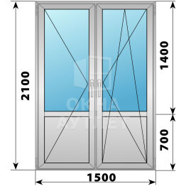 Штульповая алюминиевая балконная дверь со стеклом 1500×2100 ОА-61153