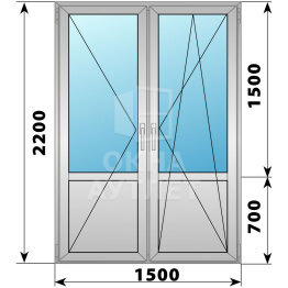 Штульповая алюминиевая балконная дверь со стеклом 1500×2200 ОА-61255