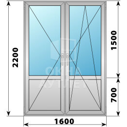 Штульповая алюминиевая балконная дверь со стеклом 1600×2200 ОА-58897