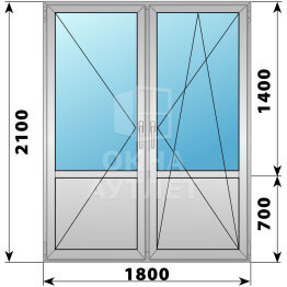Штульповая алюминиевая балконная дверь со стеклом 1700×2100 ОА-58879