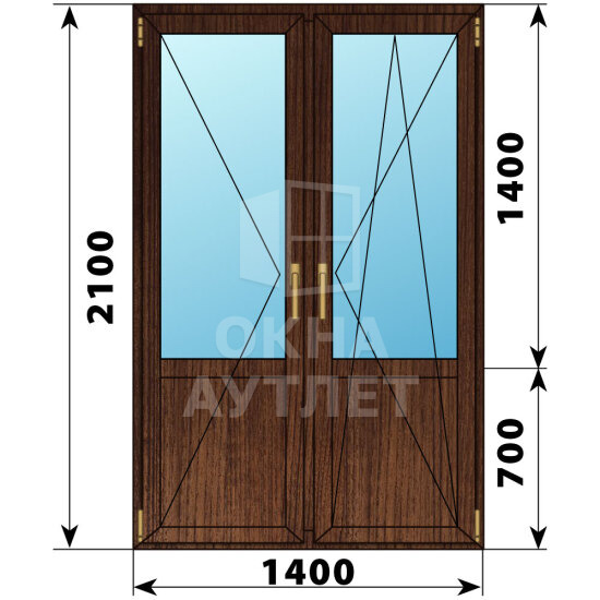 Штульповая балконная дверь из дуба со стеклом 1400×2100 ОА-61873