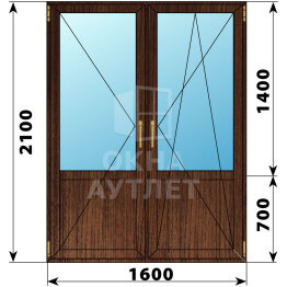 Штульповая балконная дверь из дуба со стеклом 1600×2100 ОА-61906