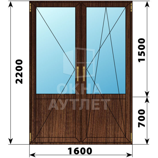 Штульповая балконная дверь из дуба со стеклом 1600×2200 ОА-61927