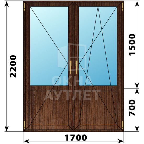 Штульповая балконная дверь из дуба со стеклом 1700×2200 ОА-61948