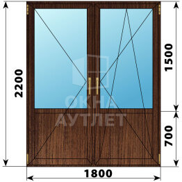 Штульповая балконная дверь из дуба со стеклом 1800×2200 ОА-61963