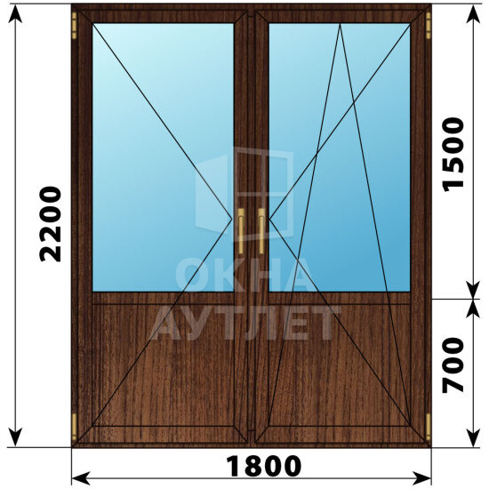 Штульповая балконная дверь из дуба со стеклом 1800×2200 ОА-61963