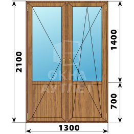 Штульповая балконная дверь из лиственницы со стеклом 1300×2100 ОА-61840