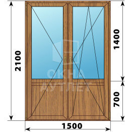 Штульповая балконная дверь из лиственницы со стеклом 1500×2100 ОА-61894