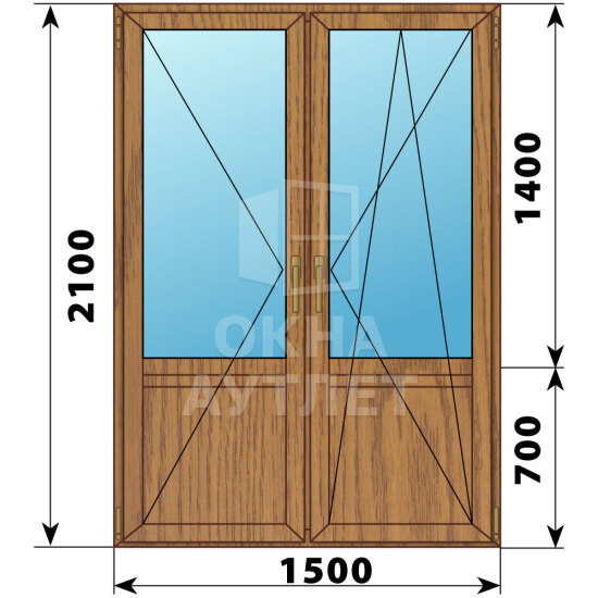 Штульповая балконная дверь из лиственницы со стеклом 1500×2100 ОА-61894