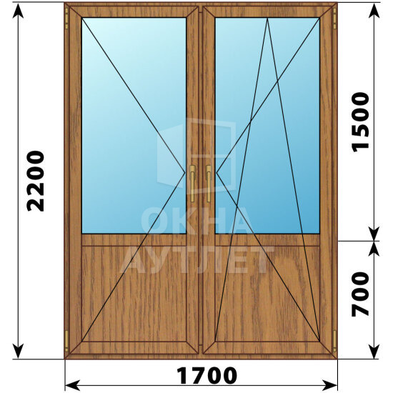 Штульповая балконная дверь из лиственницы со стеклом 1700×2200 ОА-61951