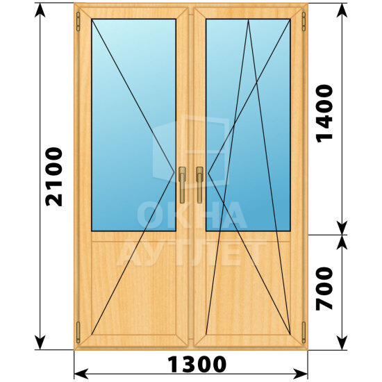 Штульповая балконная дверь из сосны со стеклом 1300×2100 ОА-61459