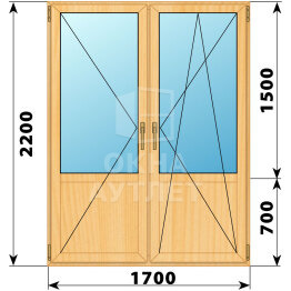 Штульповая балконная дверь из сосны со стеклом 1700×2200 ОА-61780