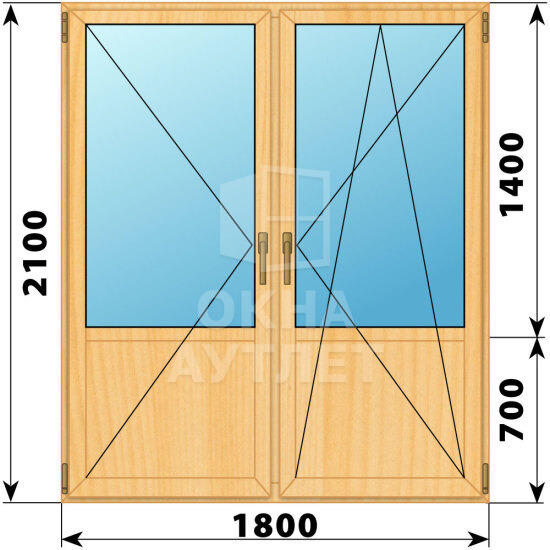 Штульповая балконная дверь из сосны со стеклом 1800×2100 ОА-61756