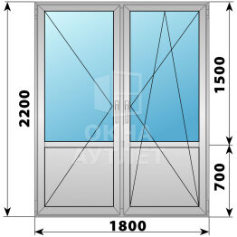 Штульповая деревянно-алюминиевая балконная дверь со стеклом 1800×2200 ОА-62119