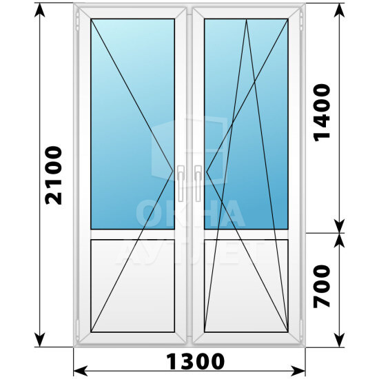 Штульповая пластиковая балконная дверь со стеклом 1300×2100 ОА-57979