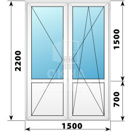 Штульповая пластиковая балконная дверь со стеклом 1500×2200 ОА-56848