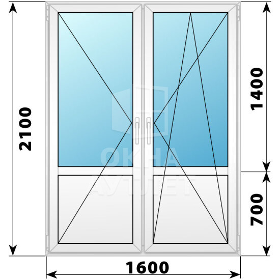 Штульповая пластиковая балконная дверь со стеклом 1600×2100 ОА-58012