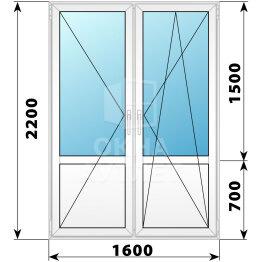 Штульповая пластиковая балконная дверь со стеклом 1600×2200 ОА-58021