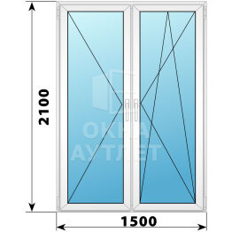 Штульповая пластиковая стеклянная балконная дверь 1500×2100 ОА-56248