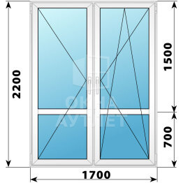Штульповая пластиковая стеклянная балконная дверь с импостом 1700×2200 ОА-58102